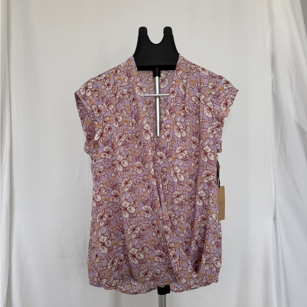 Halogen Purple Floral Cap Sleeve Blouse